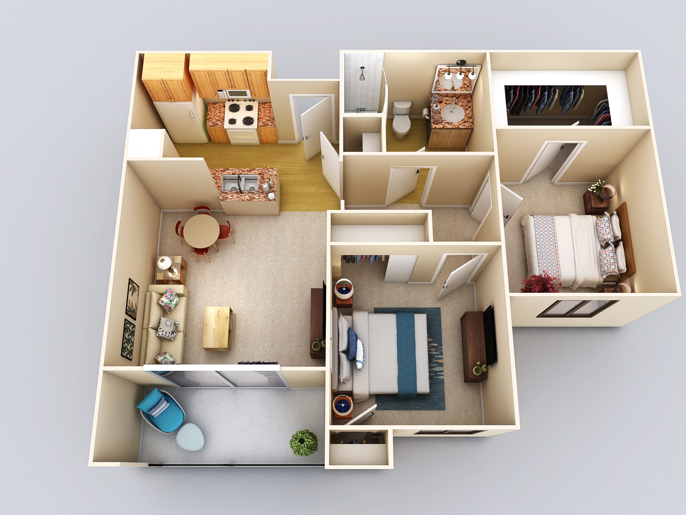 Floor plan for 2 beds, 1 bath, 808 sqft